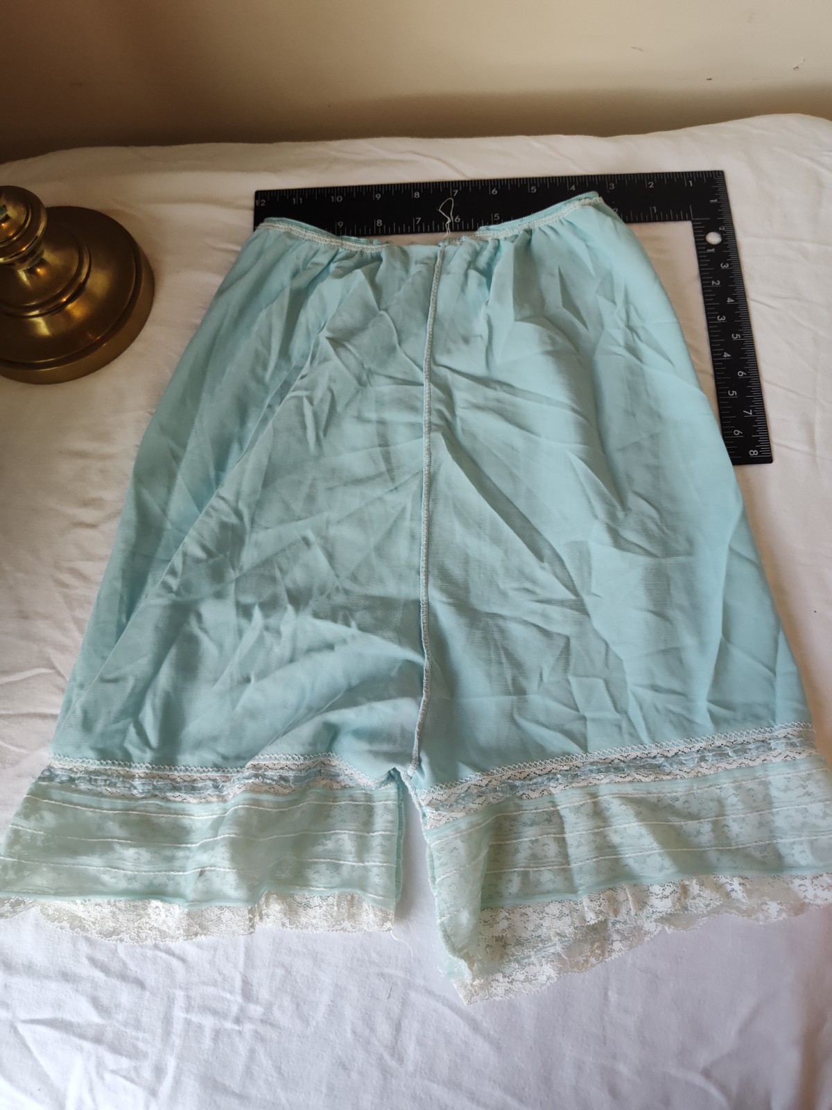 Vintage Teal And White Bloomers With Lace Accent