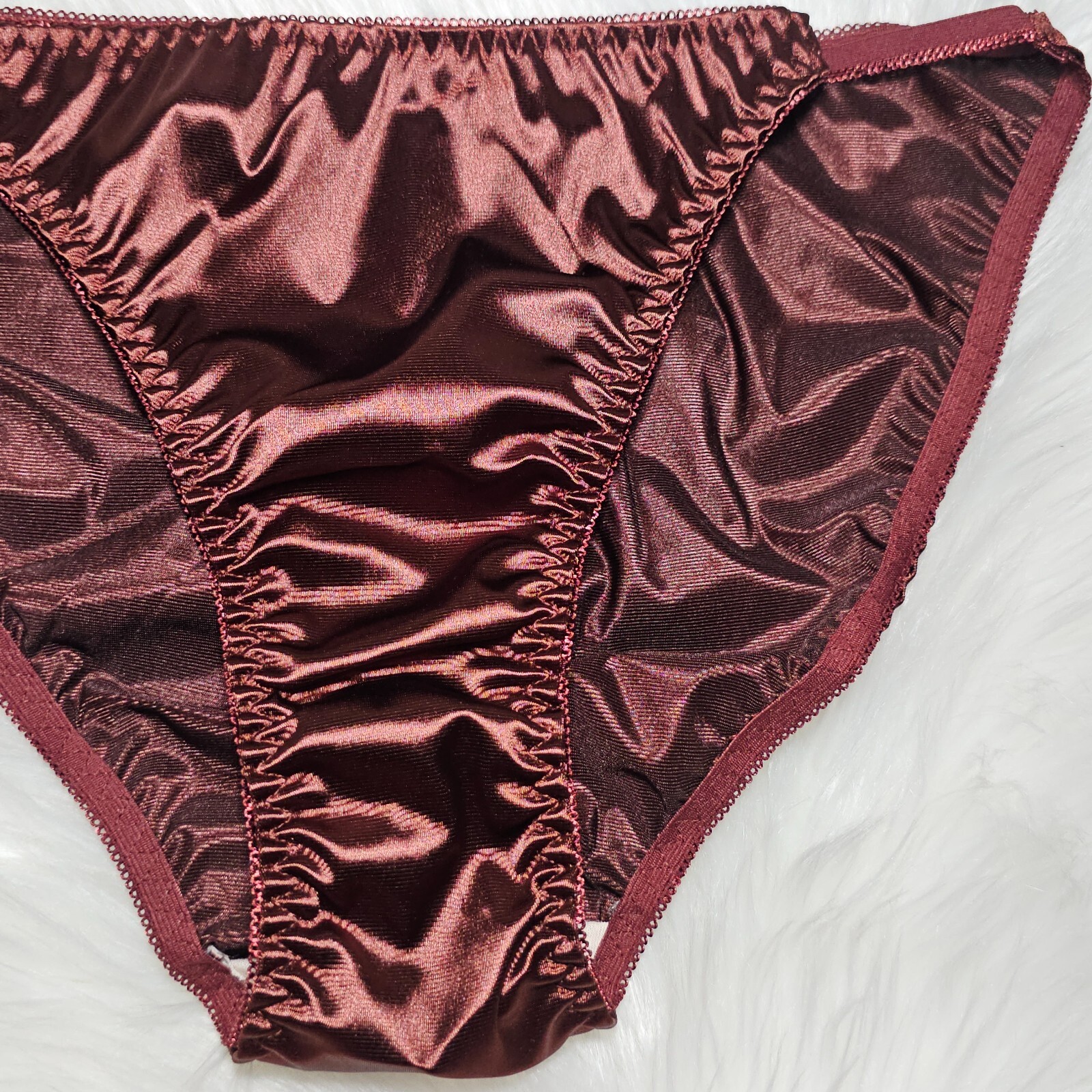 Vintage Glossy Satin Panty Sissy Brown String Bikini Brief Size 8-9 Hip 42-46″