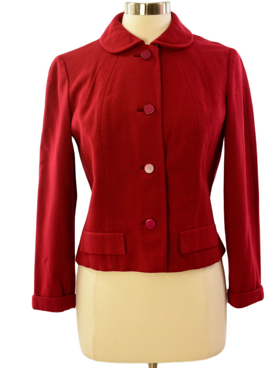 50s Vintage Betty Rose Fitted Wool Blazer Embroidered Peplum Jacket Size S Women