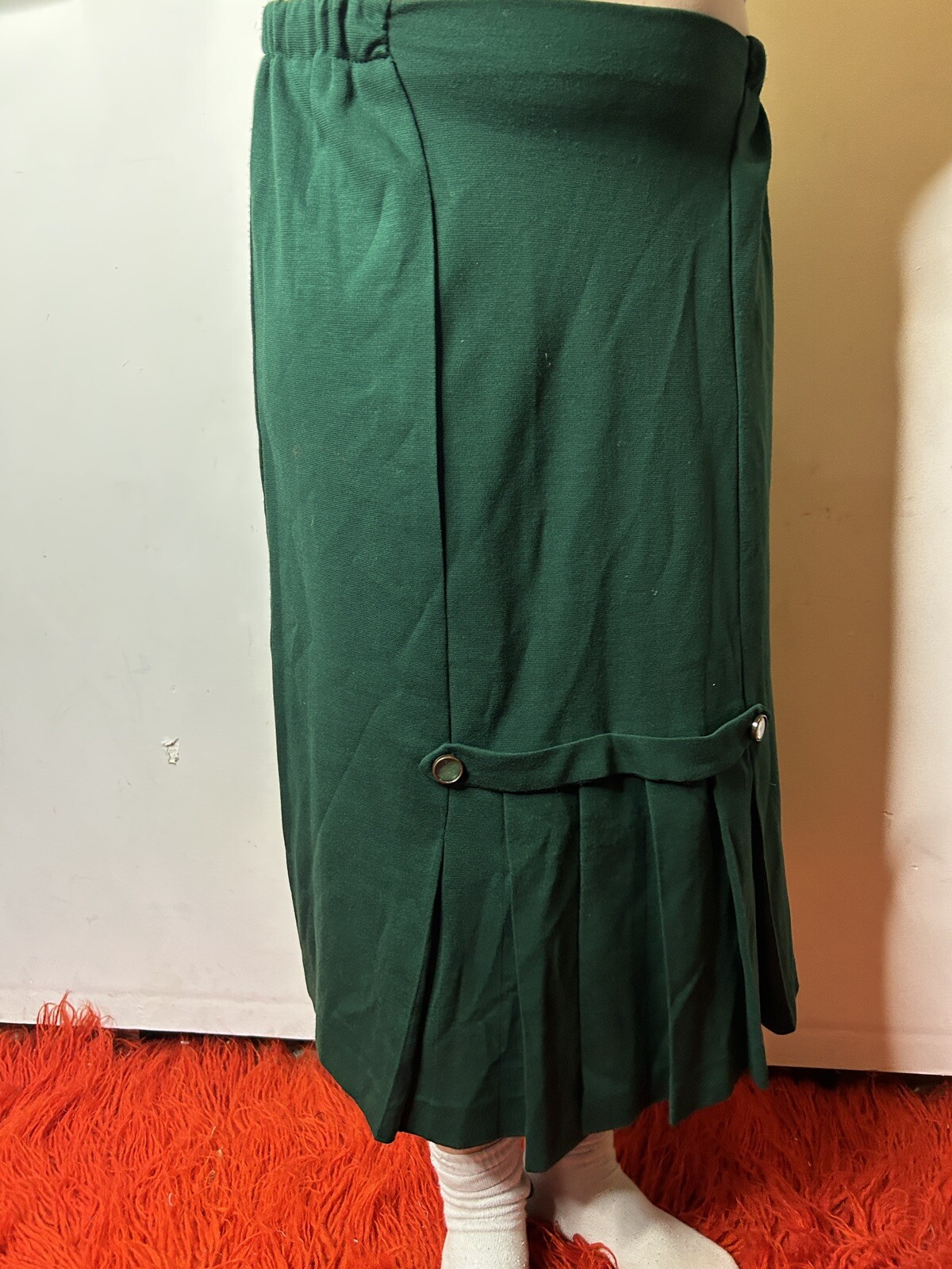 Vintage Handmade 1980s Deep Green Maxi Skirt Businesswear Pleated Buttons AU 14