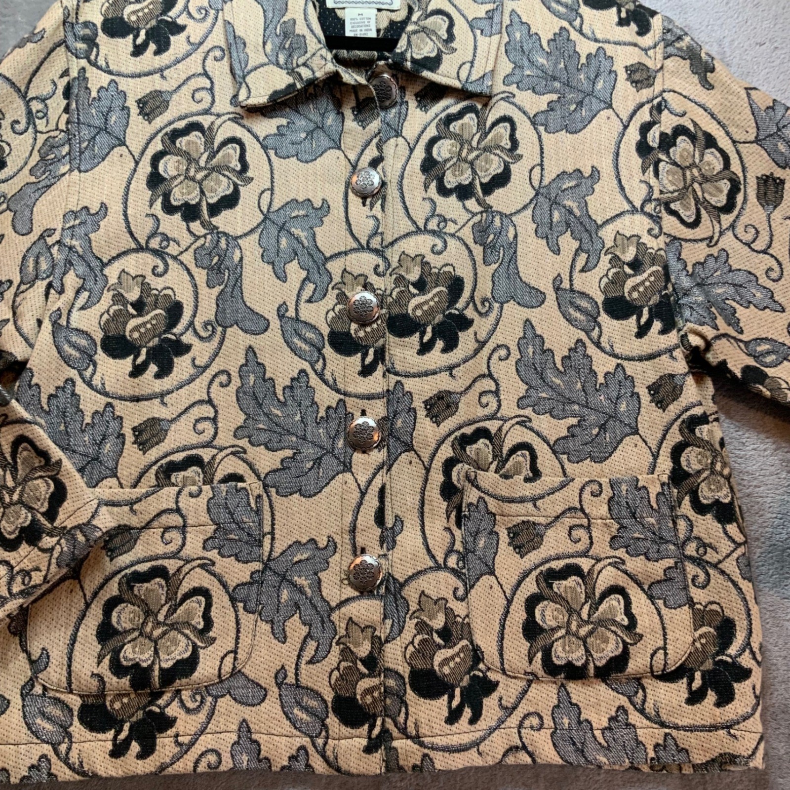 Vintage TanTrums Tapestry Jacket Womens Medium 90s Boho Floral Cottagecore