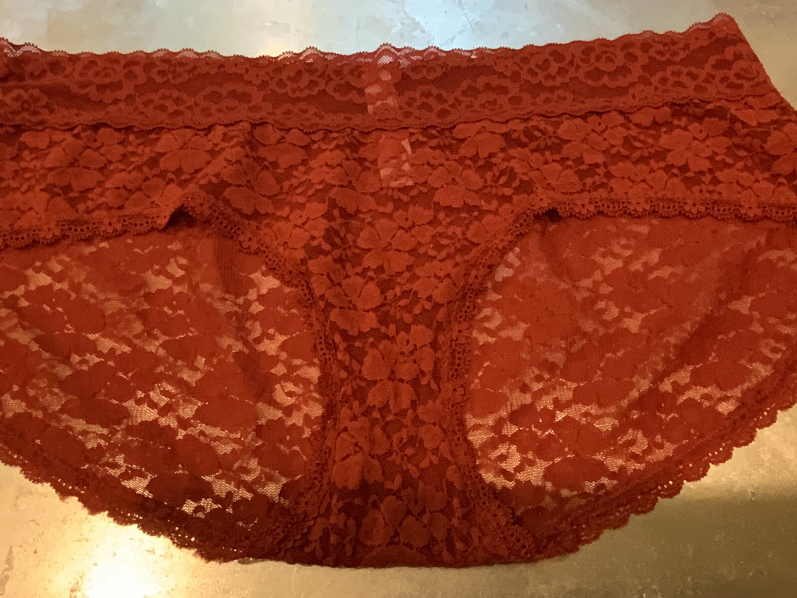 Vtg Auden XL Wine/Rust Sheer Lace Hipster Bikini Panties Panty