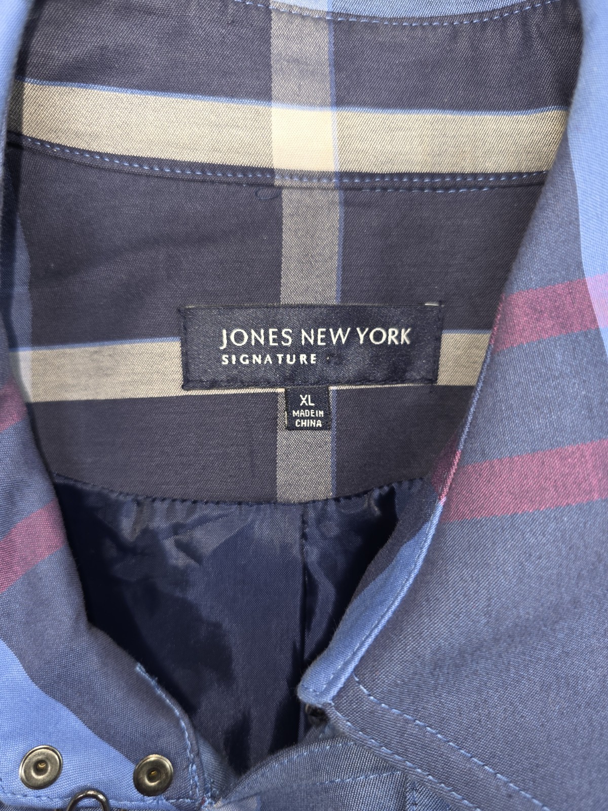 Vintage Jones New York Signature Blue Plaid Check Belted Trench Coat Size XL