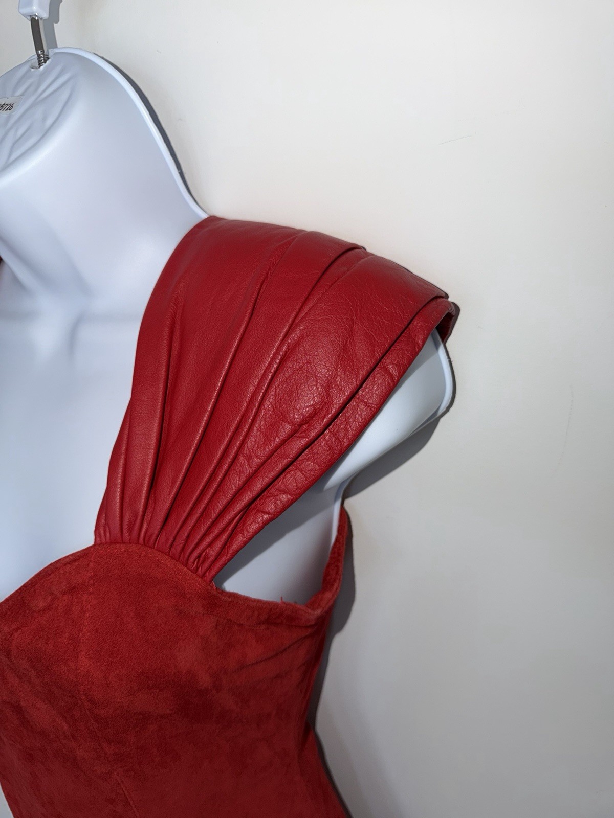 VTG 90’s Leather Ranch Red Mini Suede Cocktail Dress Padded Shoulders Sz 0 NWT