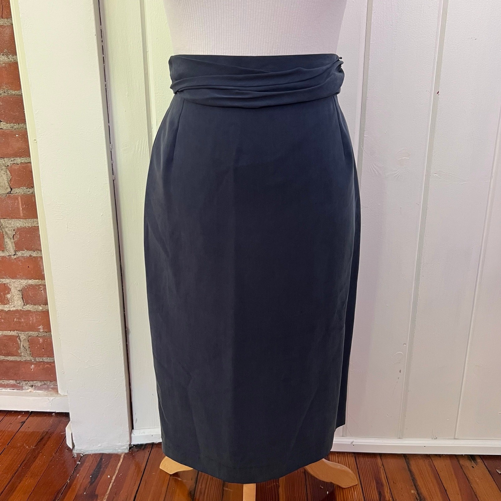 Vintage 90s Jean Claude Paris Silk Skirt Blazer Suit 6 Blue Made in France