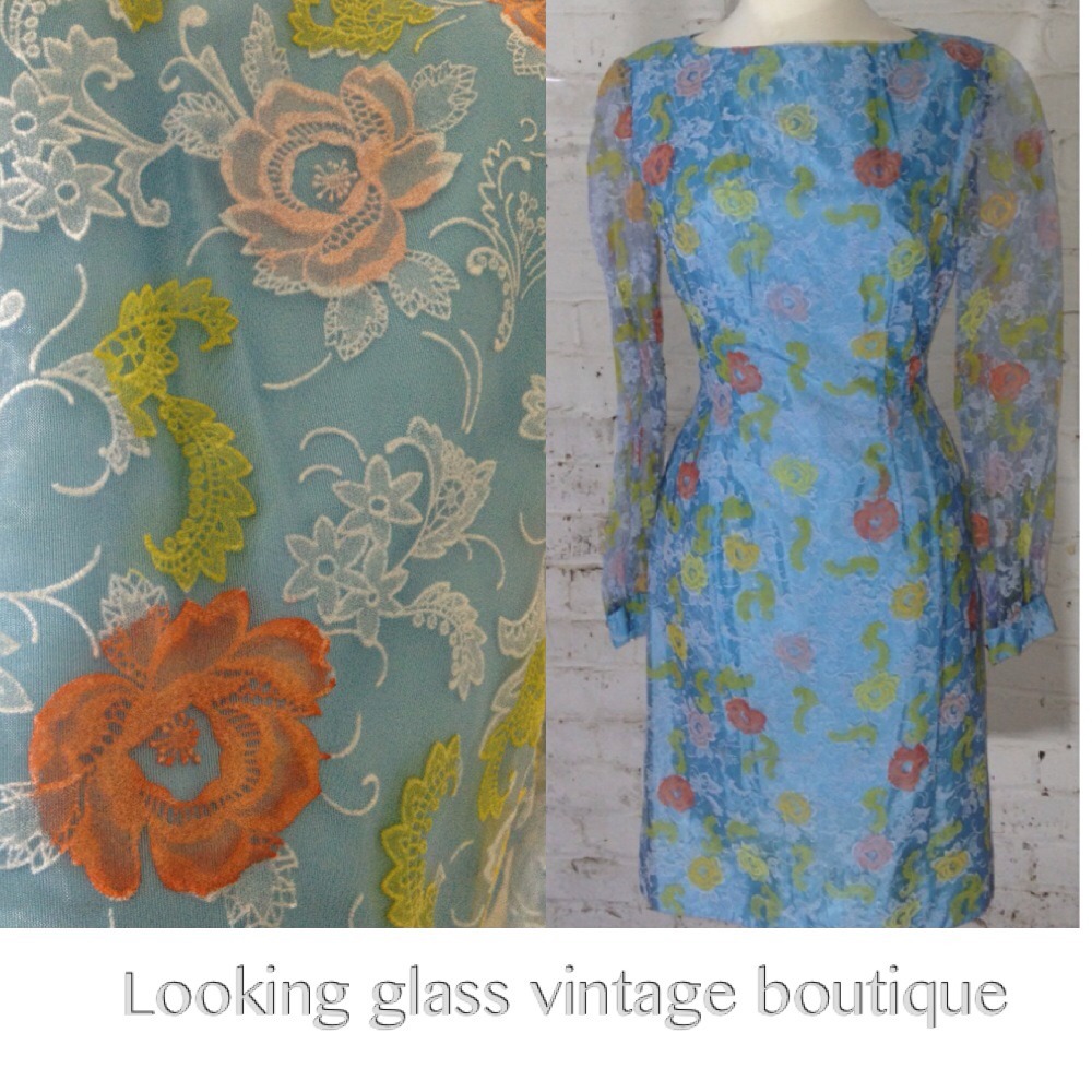 Vintage 40’s 50’s Dress Roses MOD Velvet Floral Pattern Garden Tea Party OOAK