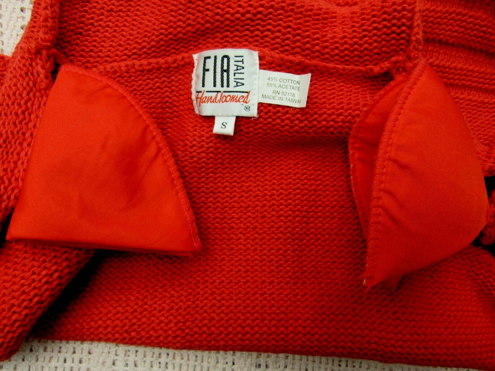 VTG FIA ITALIA Cotton Blend Sweater Top Fringe Hand Loomed Blood Orange Red S EV