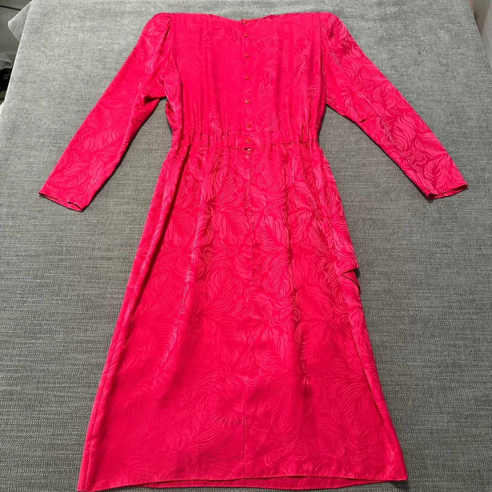 Nora Noh Silk Jacquard Midi Dress Womens 4P Fuchsia Pink Vintage Ruffle 80s