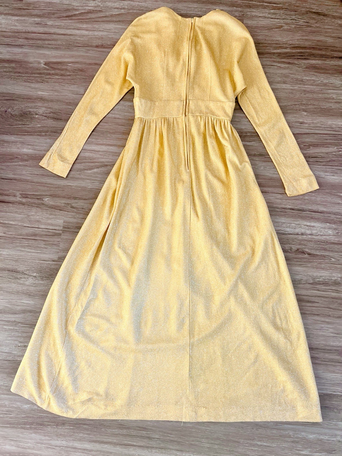 Vintage 1970s Gold Sparkly Dress Lurex Collar Glam Glamorous Maxi 70s Disco