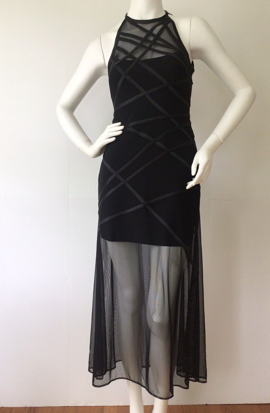 TADASHI Black Mesh Illusion Formal Cocktail Dress (Size 4)