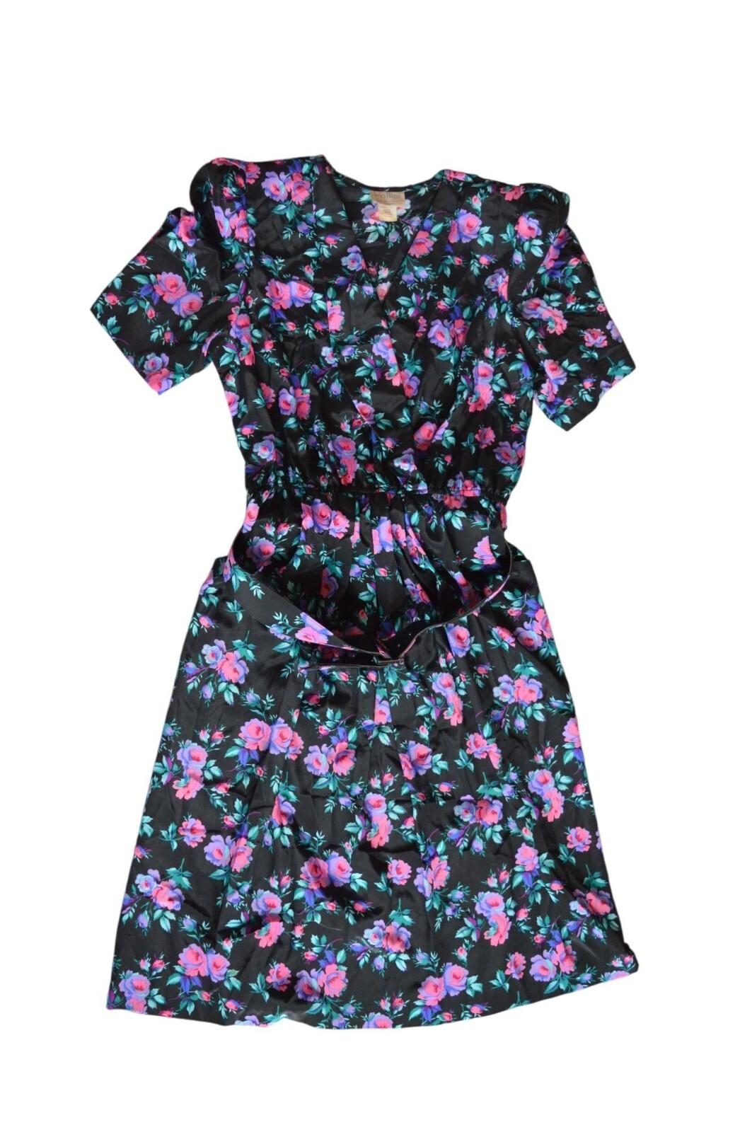 Vintage 80s Pellini by Von Bramlett Floral Shirt Dress with Belt Womens Modern S