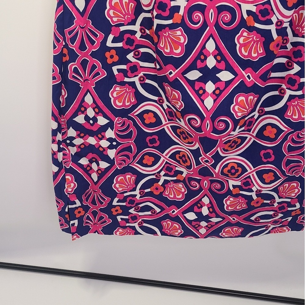 Vineyard vines pink purple white cotton v neck aztec print midi dress size 10