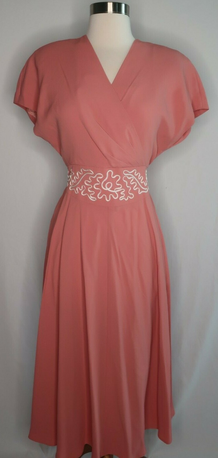 Donna Ricco Pink White Wrap Belted Evening Cocktail Dress Sz 10P USA Made