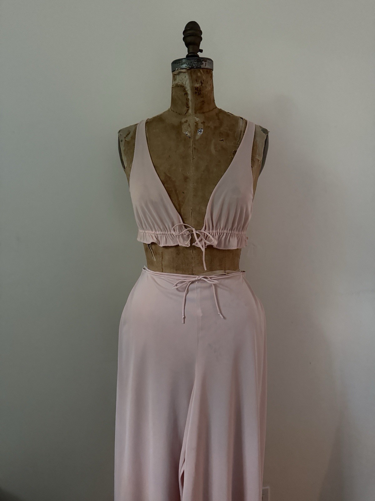 John Kloss For Cora 1970s Pajama Set Crop Top And Drawstring Pants