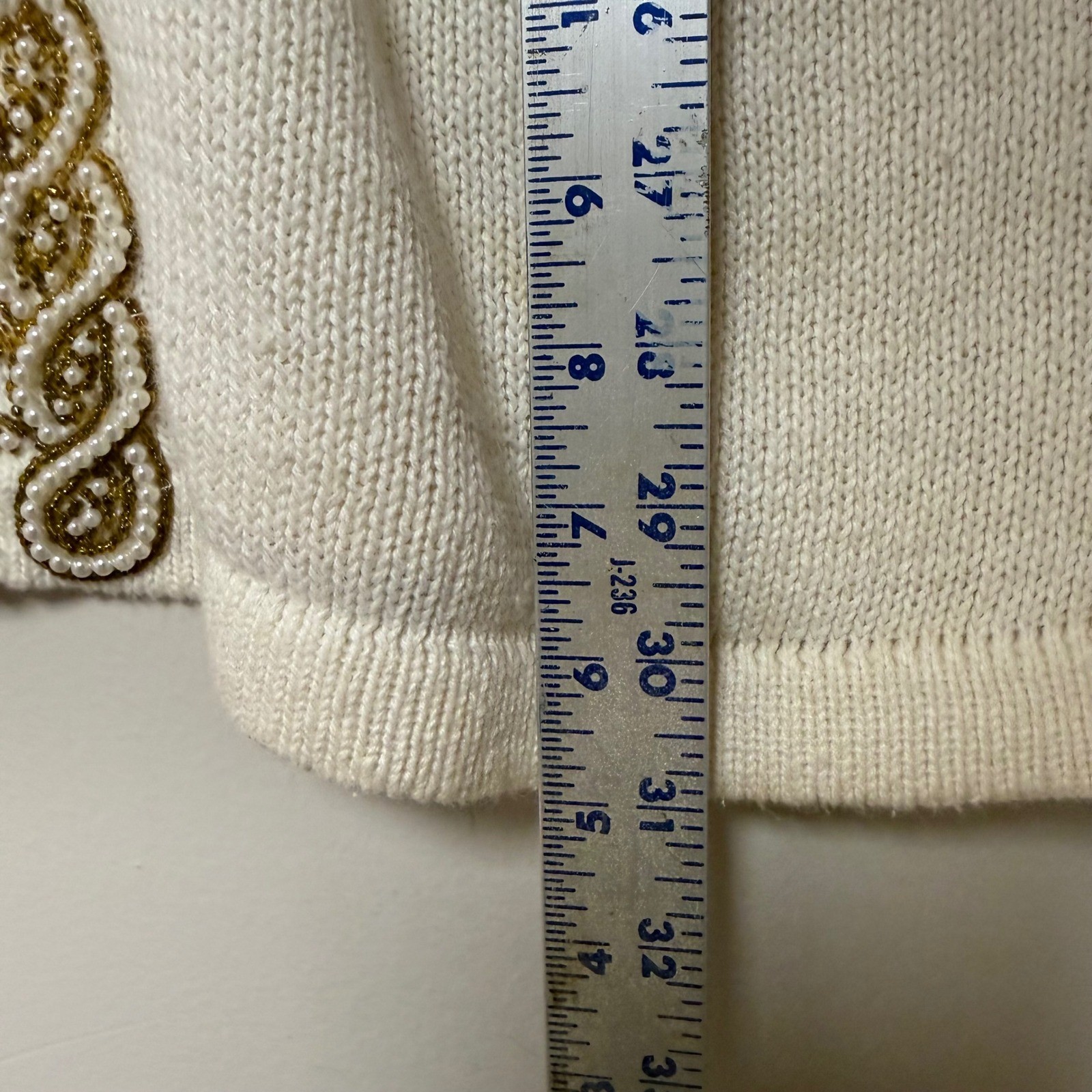Victoria Harbour Vintage Beaded Sweater Cream Gold Pearl Ramie Cotton Small