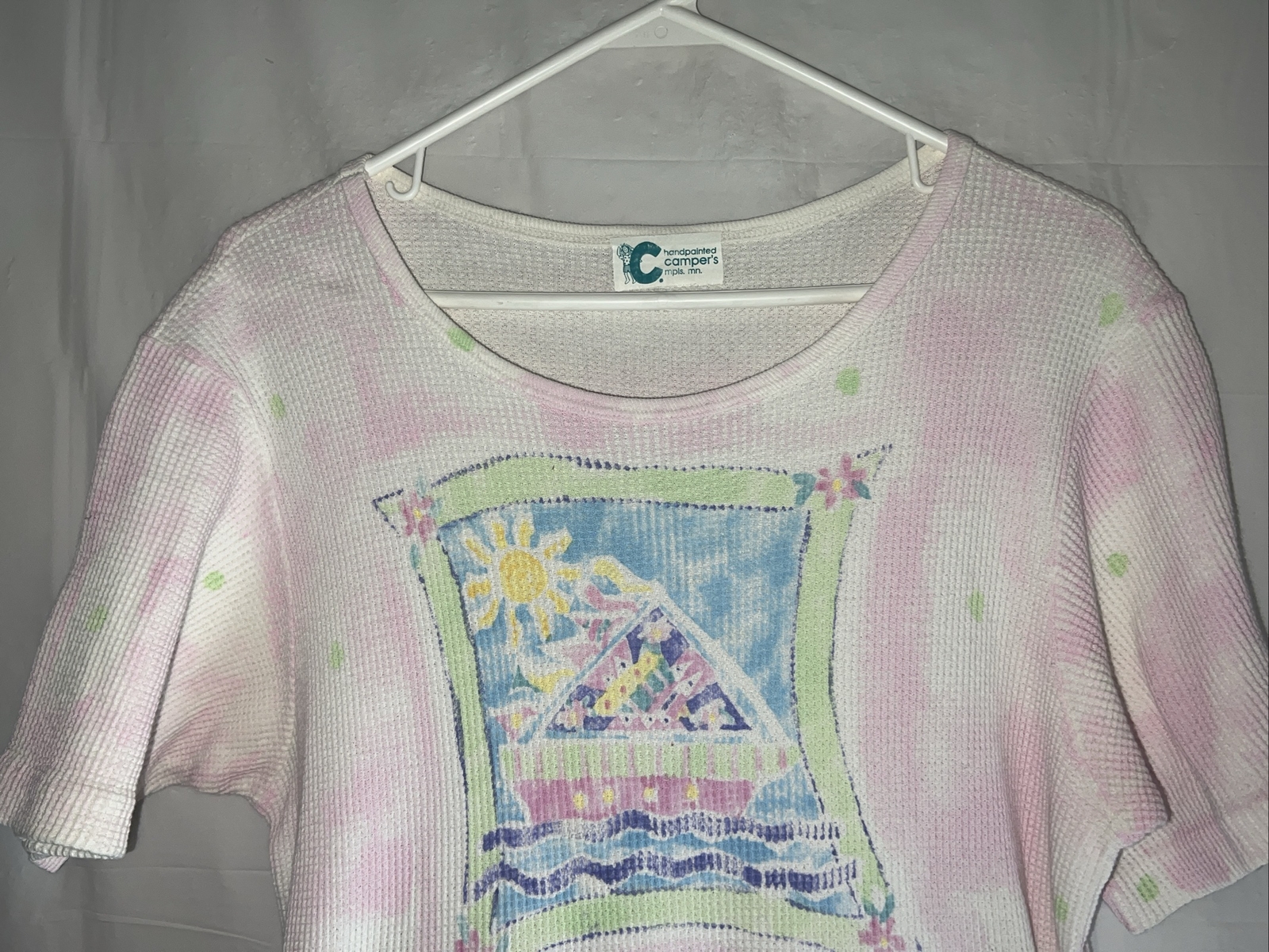 Vintage Handpainted Campers Size Large Art To Wear Colorful Cotton Sail Boat