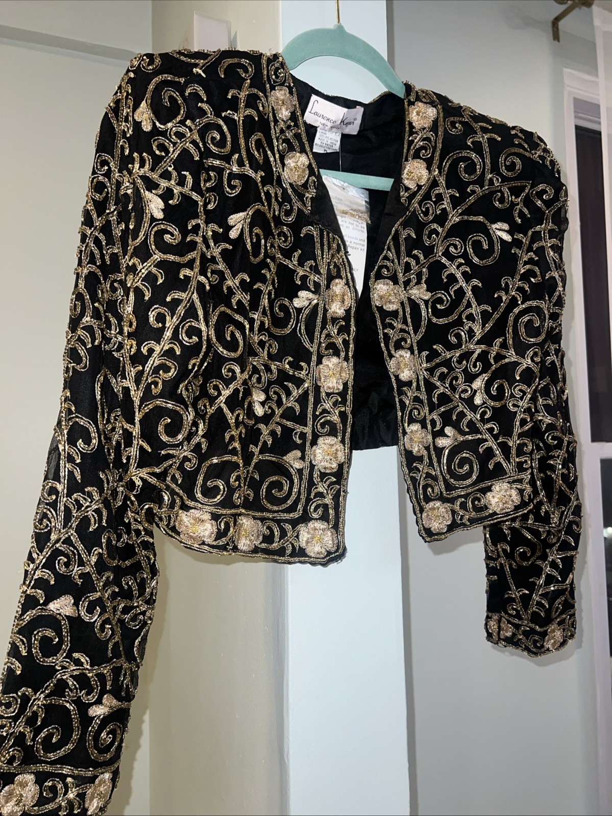 NWT 80s Laurence Kazar NY Vtg Glamour Gold Black Embroidered Jacket Silk Sz PL
