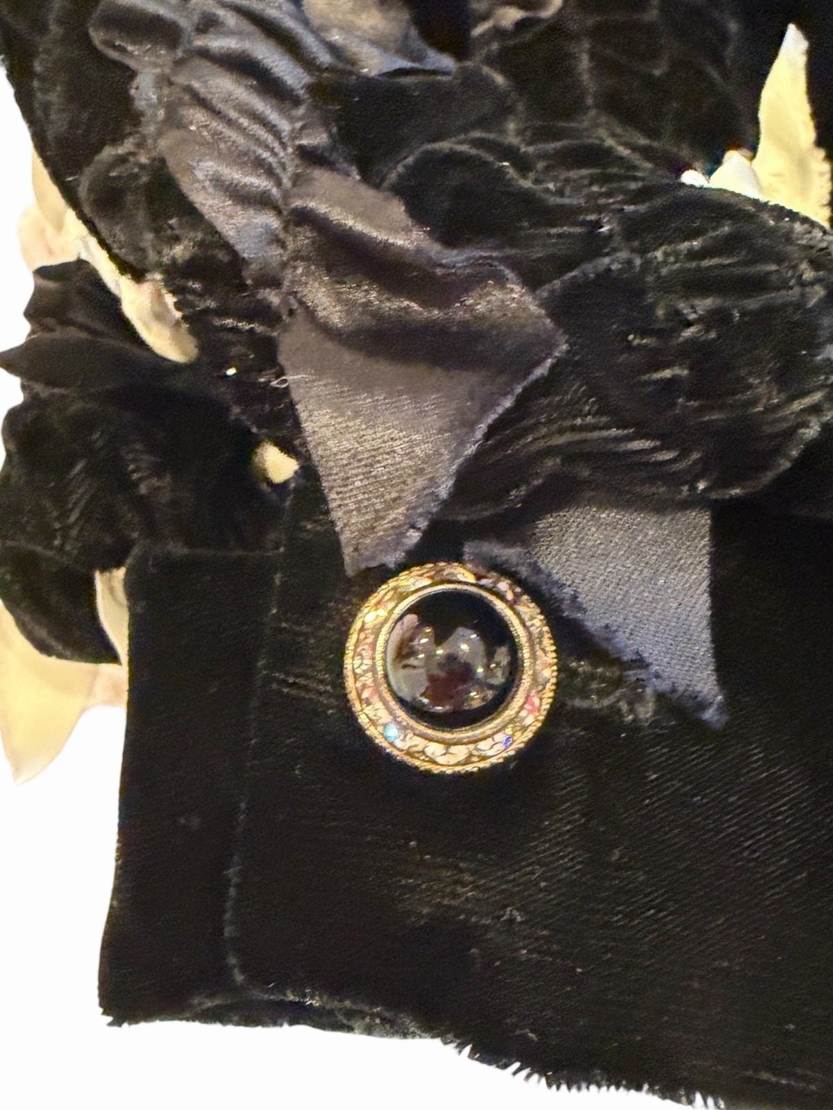 Vintage Black Velvet David Brown Winter Dress Rare Satin Ribbon Embellished New