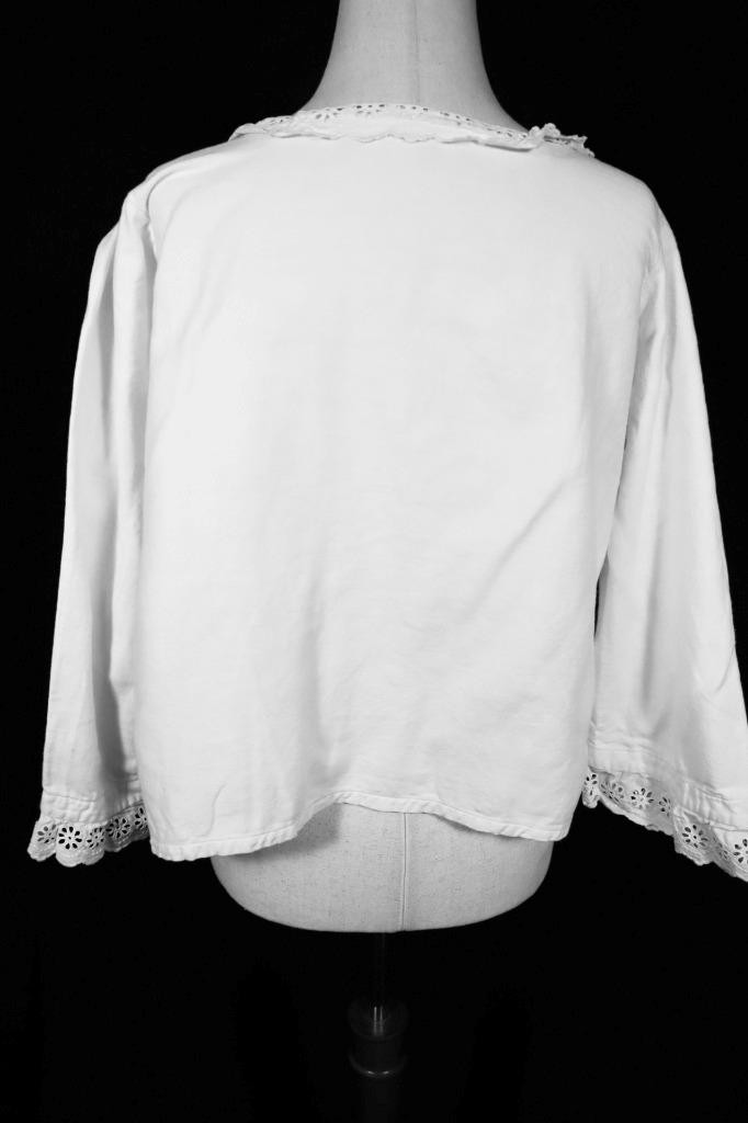 Antique French Edwardian White Cotton Flannel Lined Blouse Medium Exc Cond