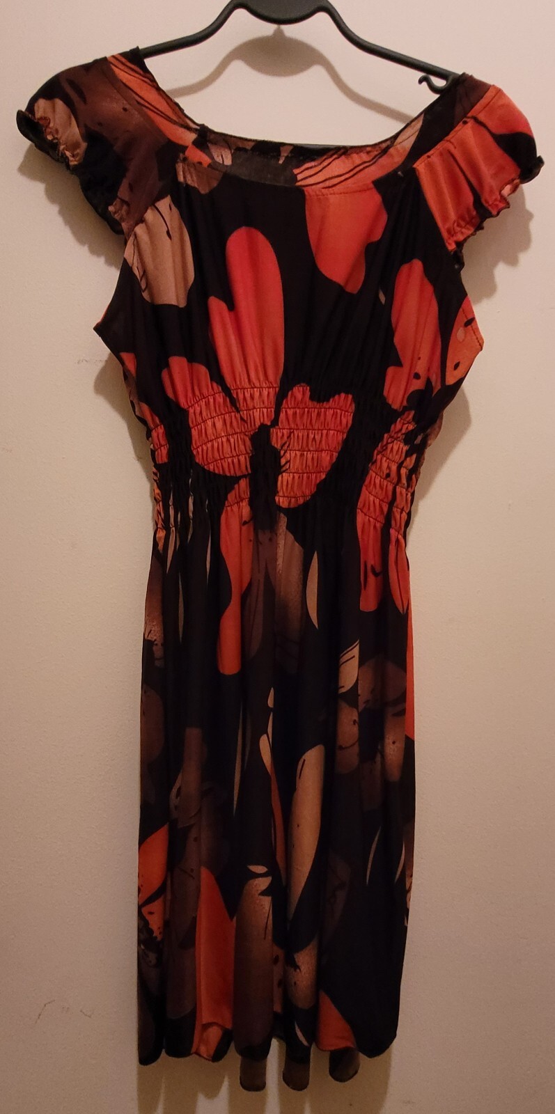 Vintage Cap sleeve Multicolor Medium Short Dress with Shirred Waist