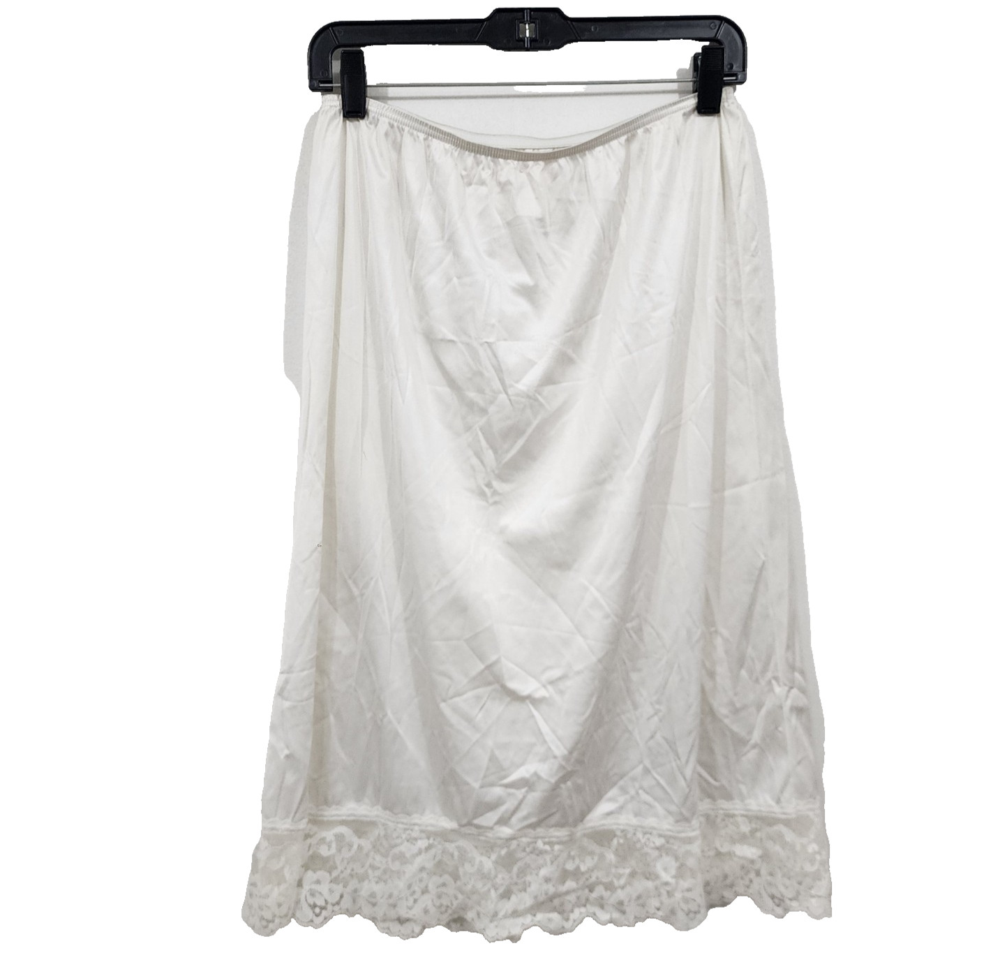 Vintage Vassarette Nylon Half Slip Skirt Ivory White Slit Lace Elastic Waist LRG