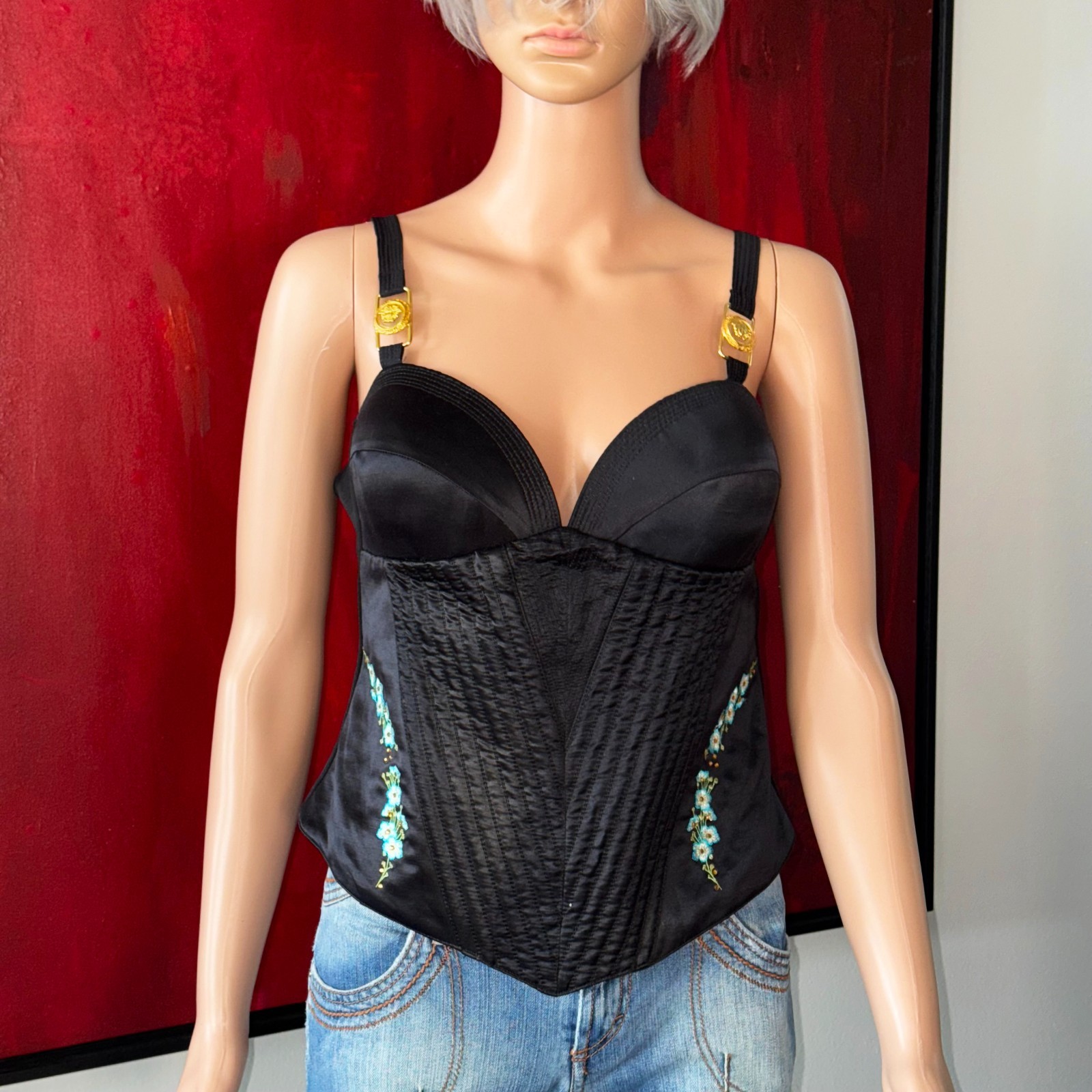 GIANNI VERSACE black Bustier size 46L from S/S 1995 GV VERSATILE COUTURE