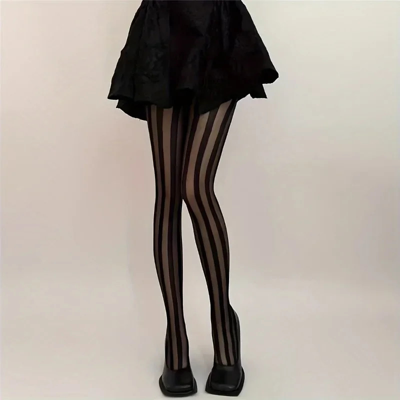 Women’s Vintage Sexy Sheer Wide Vertical Stripe Pantyhose Tights Retro.