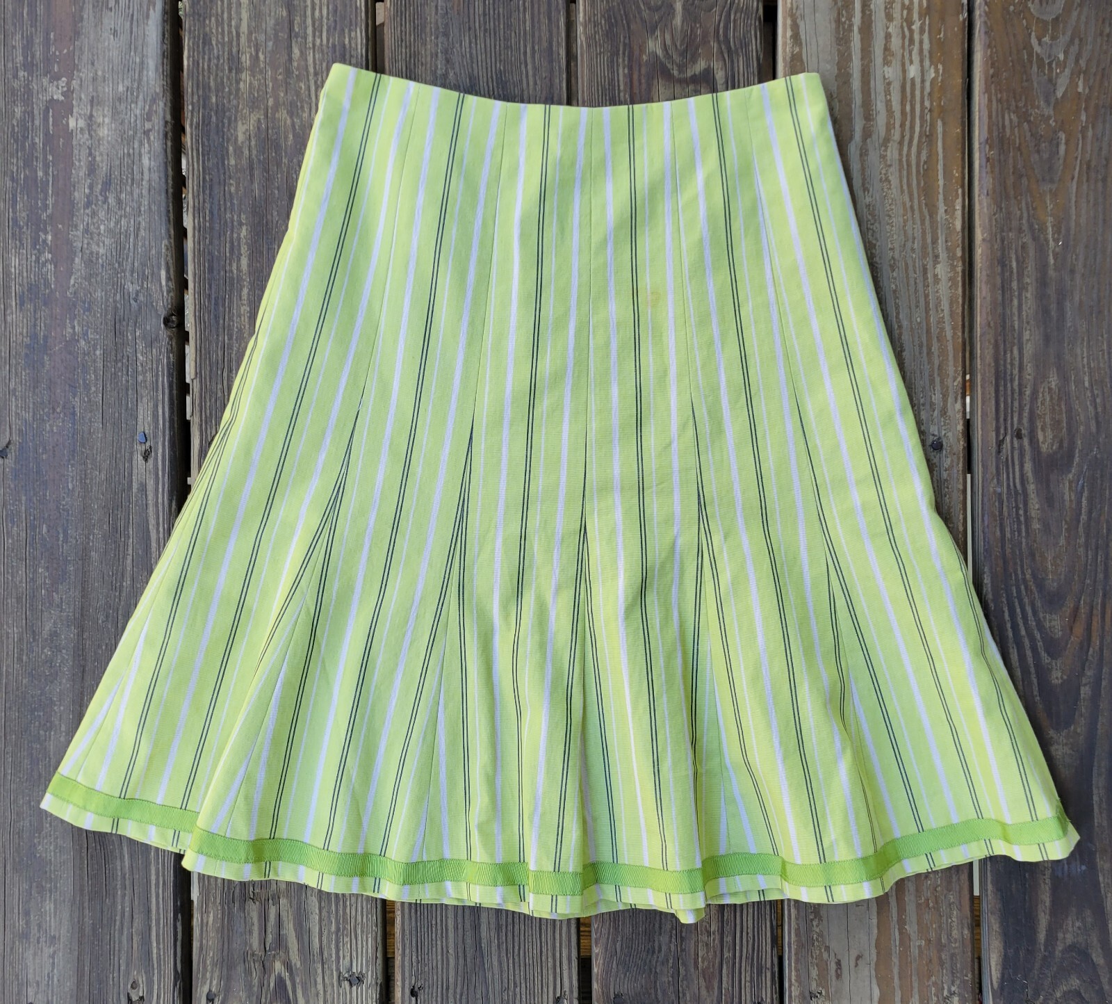 Nanette Lepore vintage 00s skirt suit jacket lime green stripe whimsy retro 0