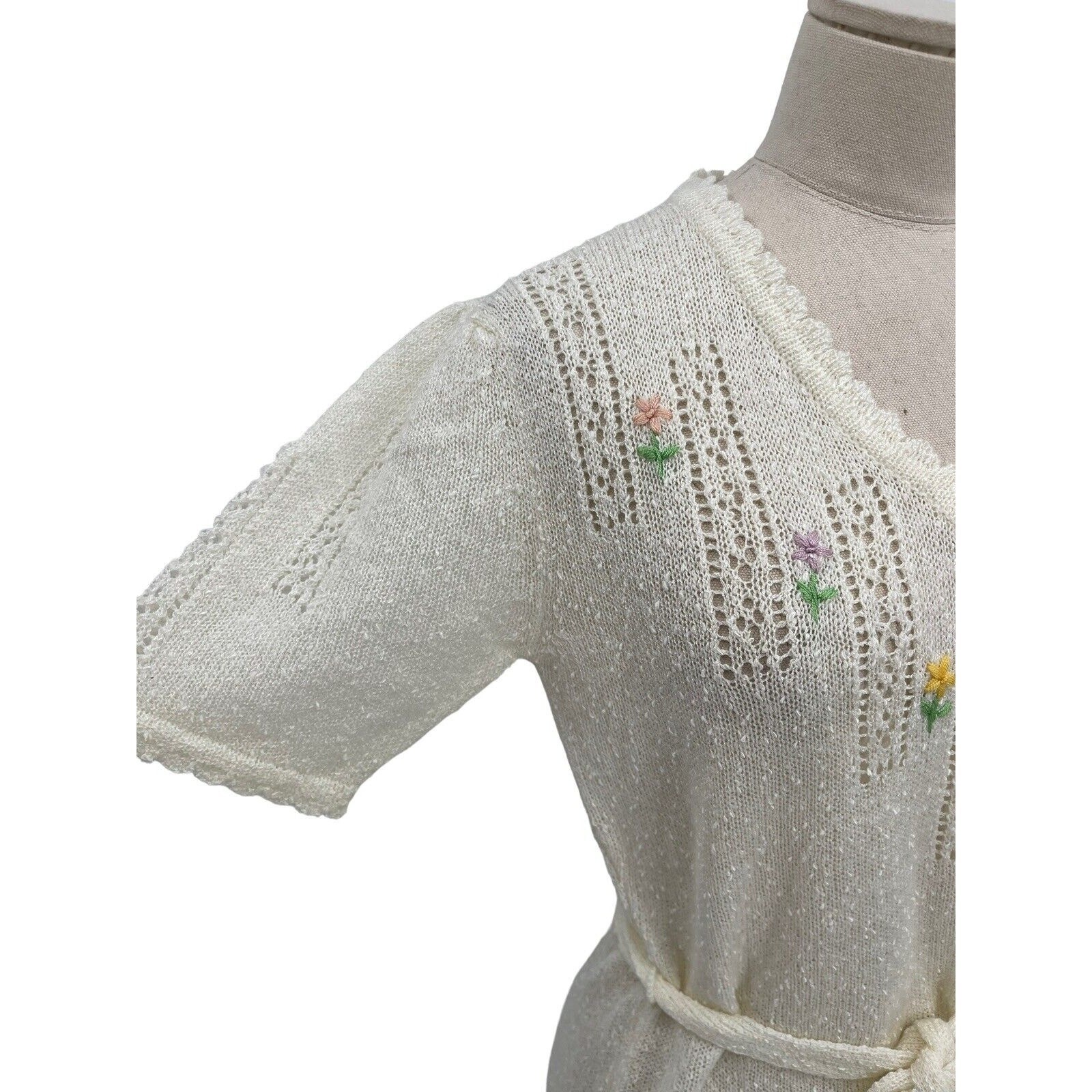 NWT Vintage Joni Blair Dress Boucle Knit Sweater Embroidered Flowers Medium