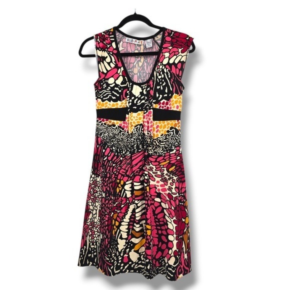 Blue Plate Pink Butterfly Print Sleeveless Dress Y2k Vibrant Retro Design Small