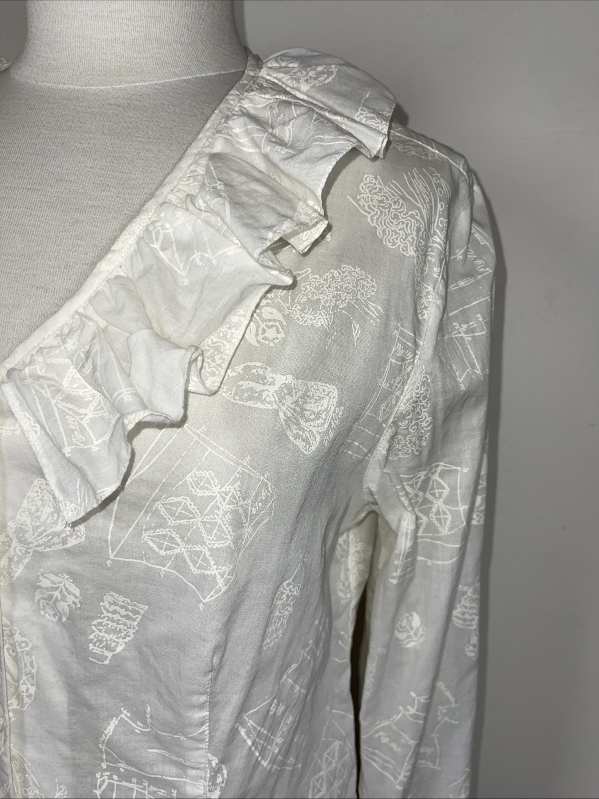 Vintage WilliWear Willi Smith Novelty Print Poet Ruffle Blouse Top 10