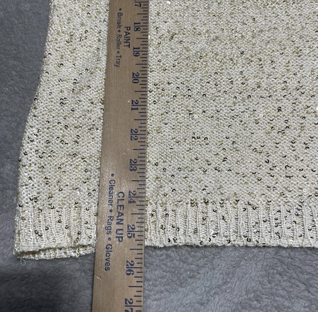 Women’s MANGO Ivory Gold Sequin Oversized Oversized Sweater 3/4 Sleeve