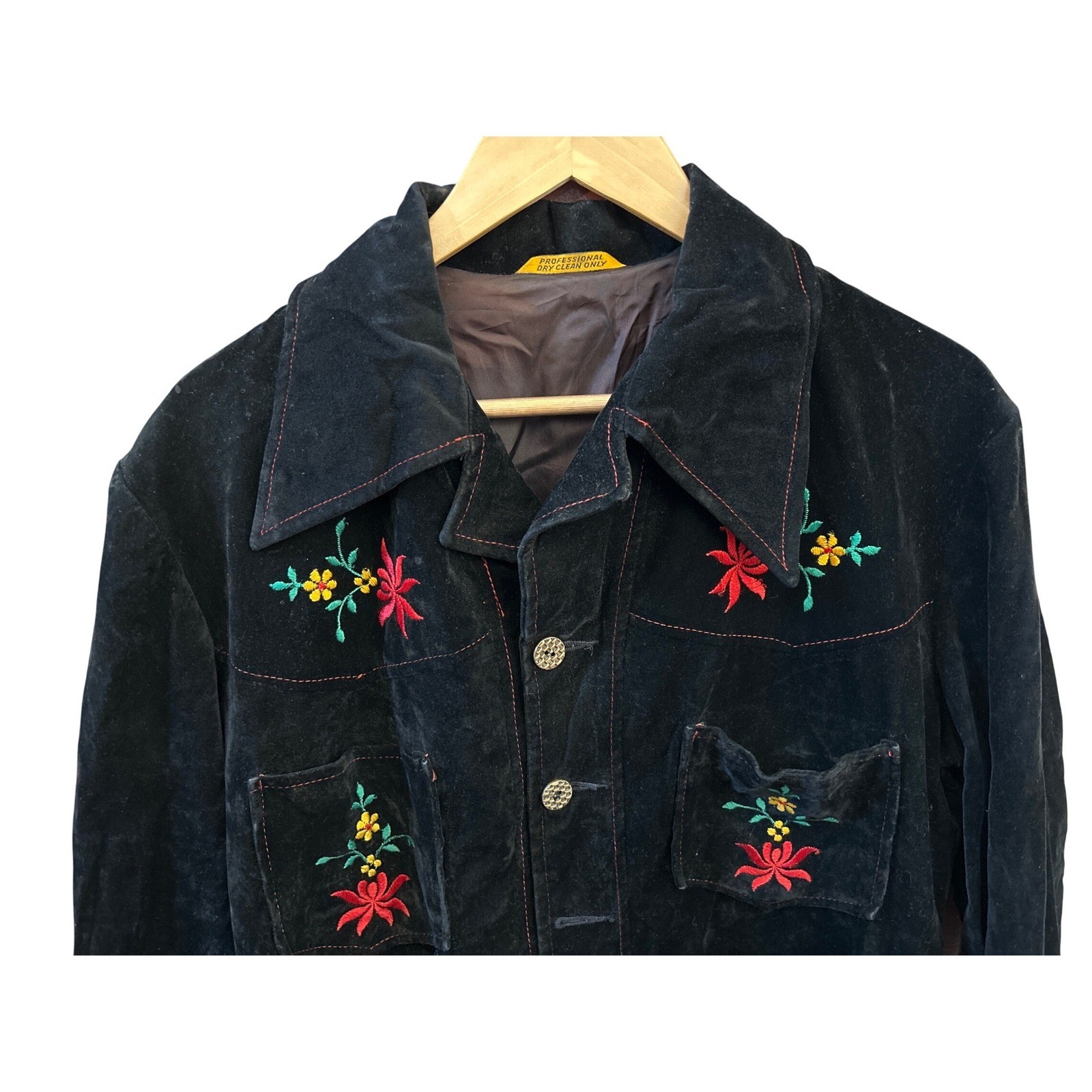 Vintage 70 Embroidered Dagger Collar Velvet Western Jacket Cowgirl Boho Festival