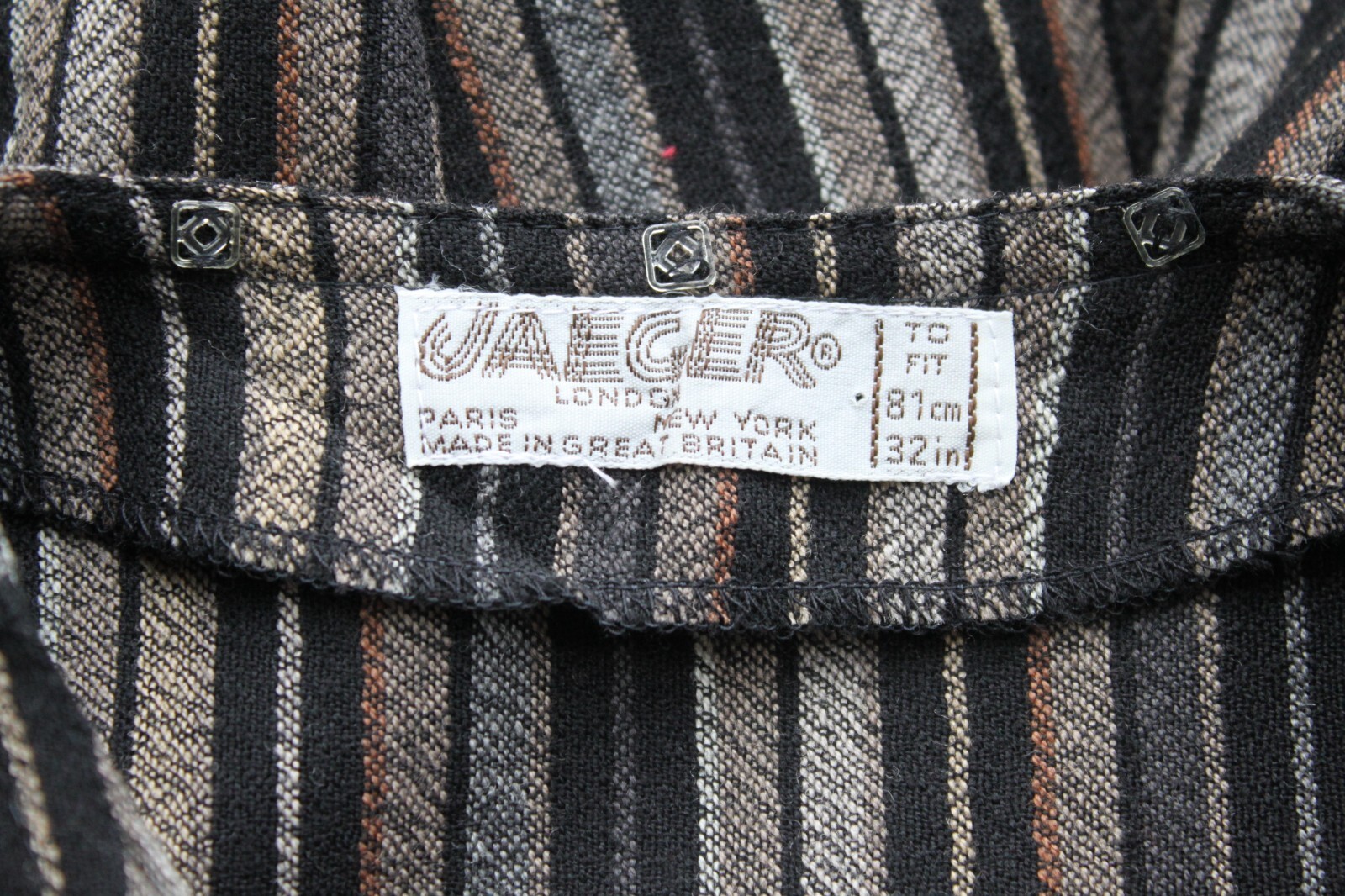 Vintage 80’s Jaegar London Woven 100% Wool Striped Pattern Blouse S