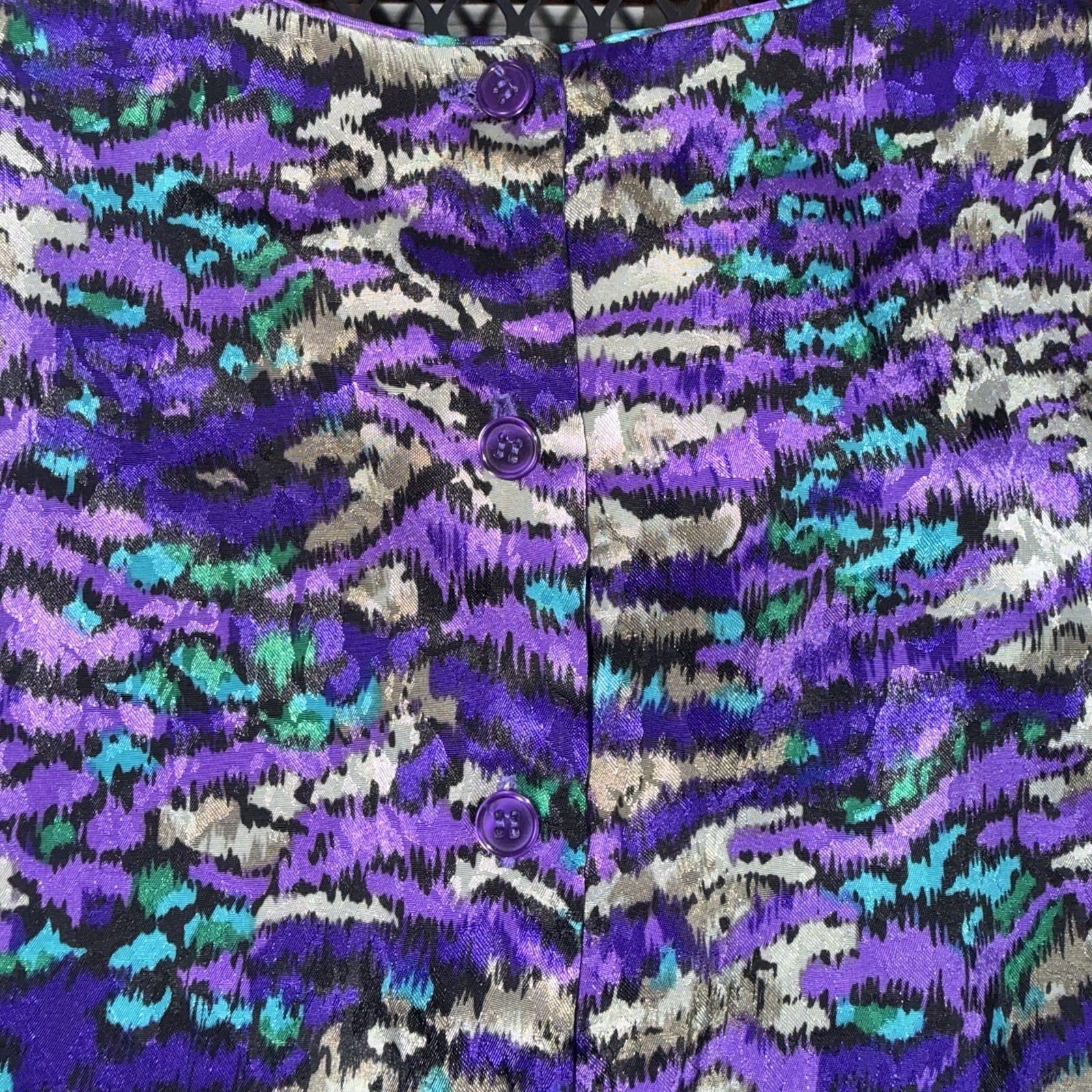 Vintage Tess Paris Milano 80s Secretary Blouse Size 8 Abstract Animal Print Top