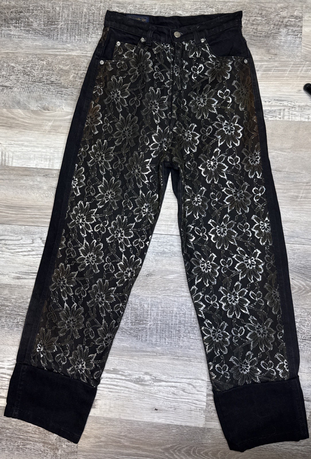 Vtg Panhandle Slim High Waist Black Western Lace Front Denim Jeans 7/8