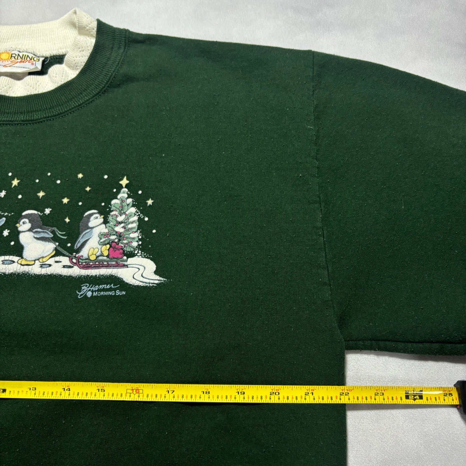 Vintage Penguin Christmas Sweater Women’s XL Green Mock Neck Nature Grandma USA