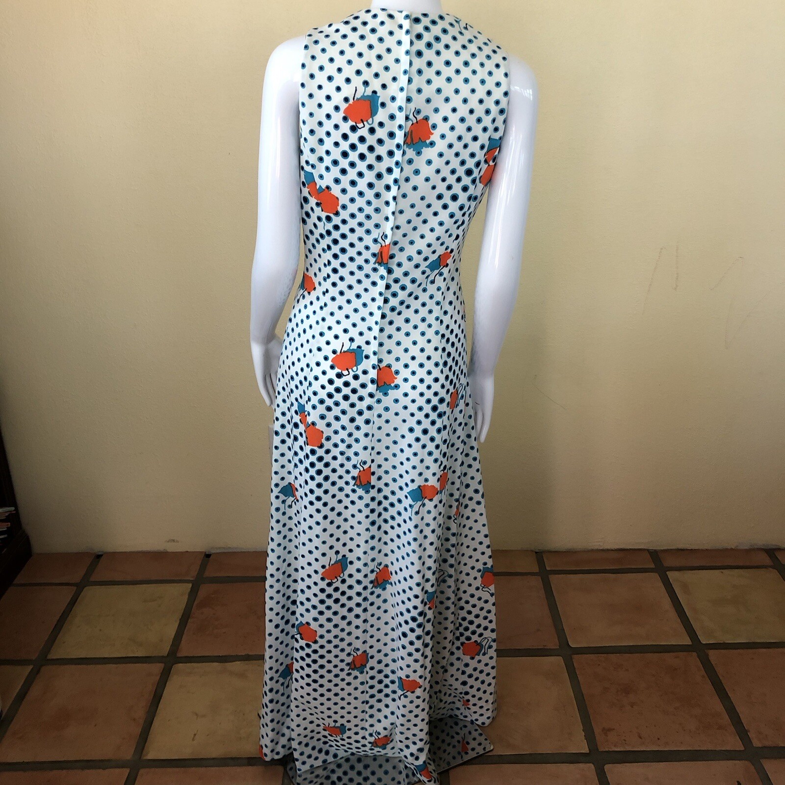 1970’s vintage Poppies and Polka Dots maxi Mod Glam Polka Dot Floral Dress SMALL