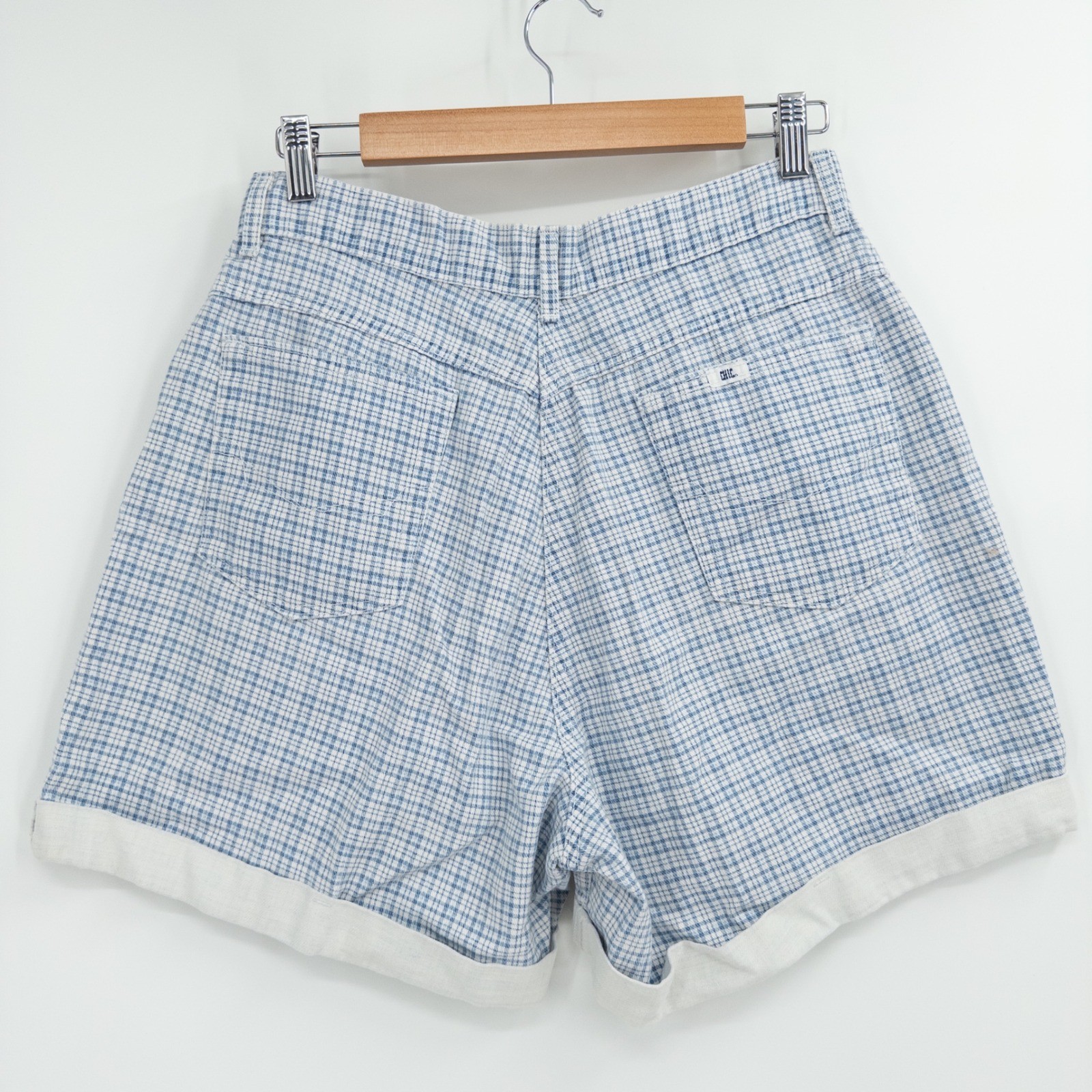 Vintage 90s Plaid Mom Shorts Women 14 Blue High Waisted Miss Honey Butter Mom