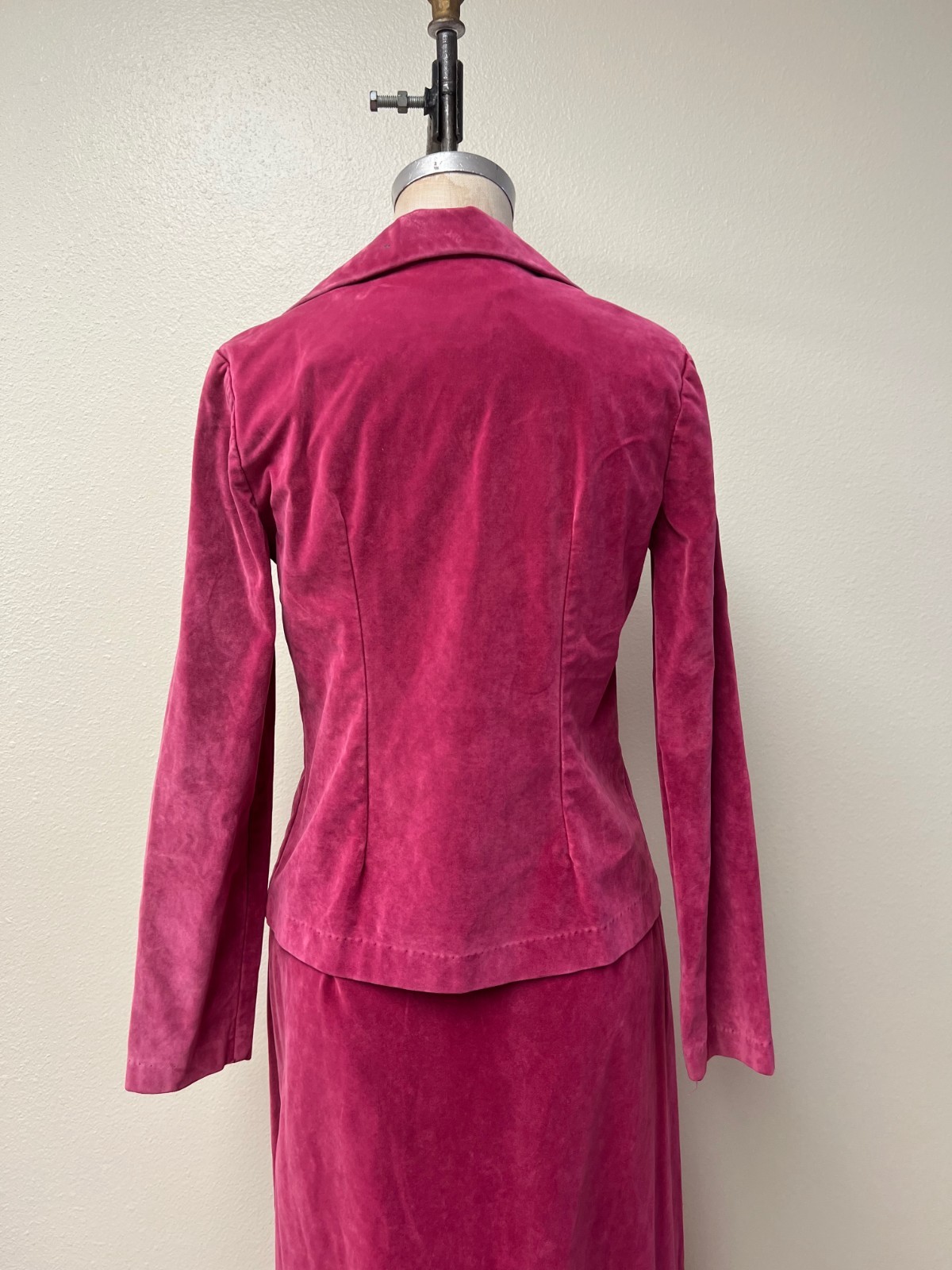 Vintage 1970s Lemon Frog Velour Pink Blazer and Maxi Skirt Set Pink Small