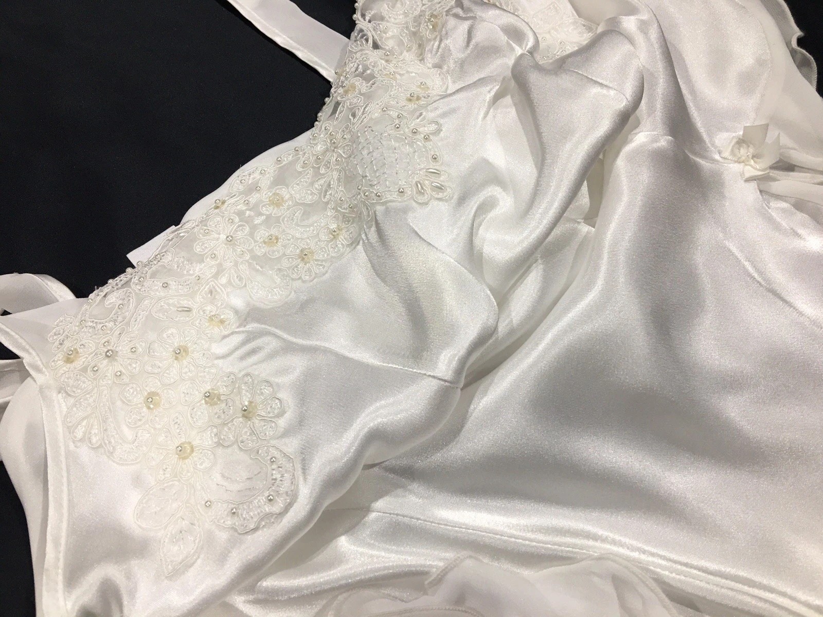 Vtg White Lace Satin Chiffon Short Dress Babydoll S