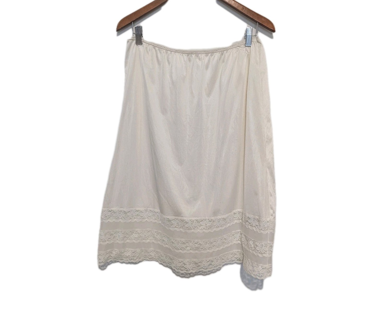 Vintage Ivory Nylon Tricot Half Slip Tiered Lace Beau Trix 2x W 30/35 In 80s