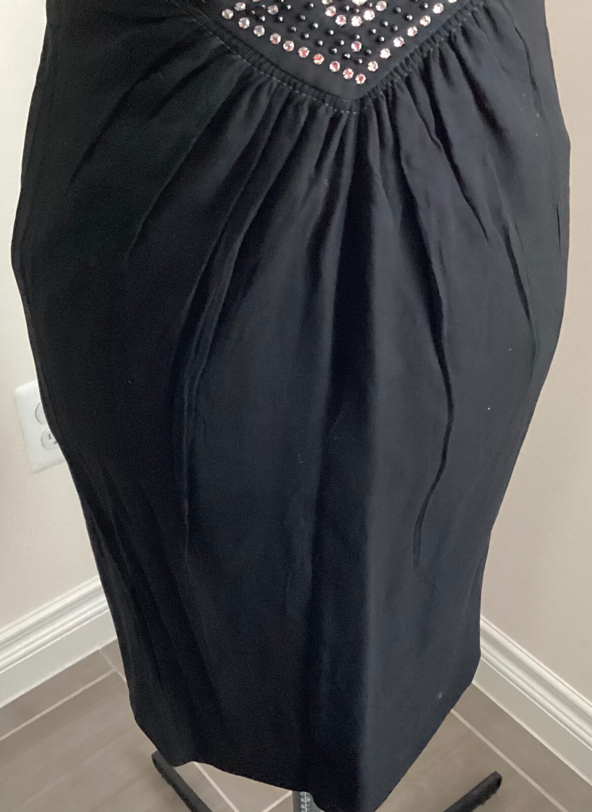 VTG Murray Bowen black small sheath dress back metal zipper rhinestones lined