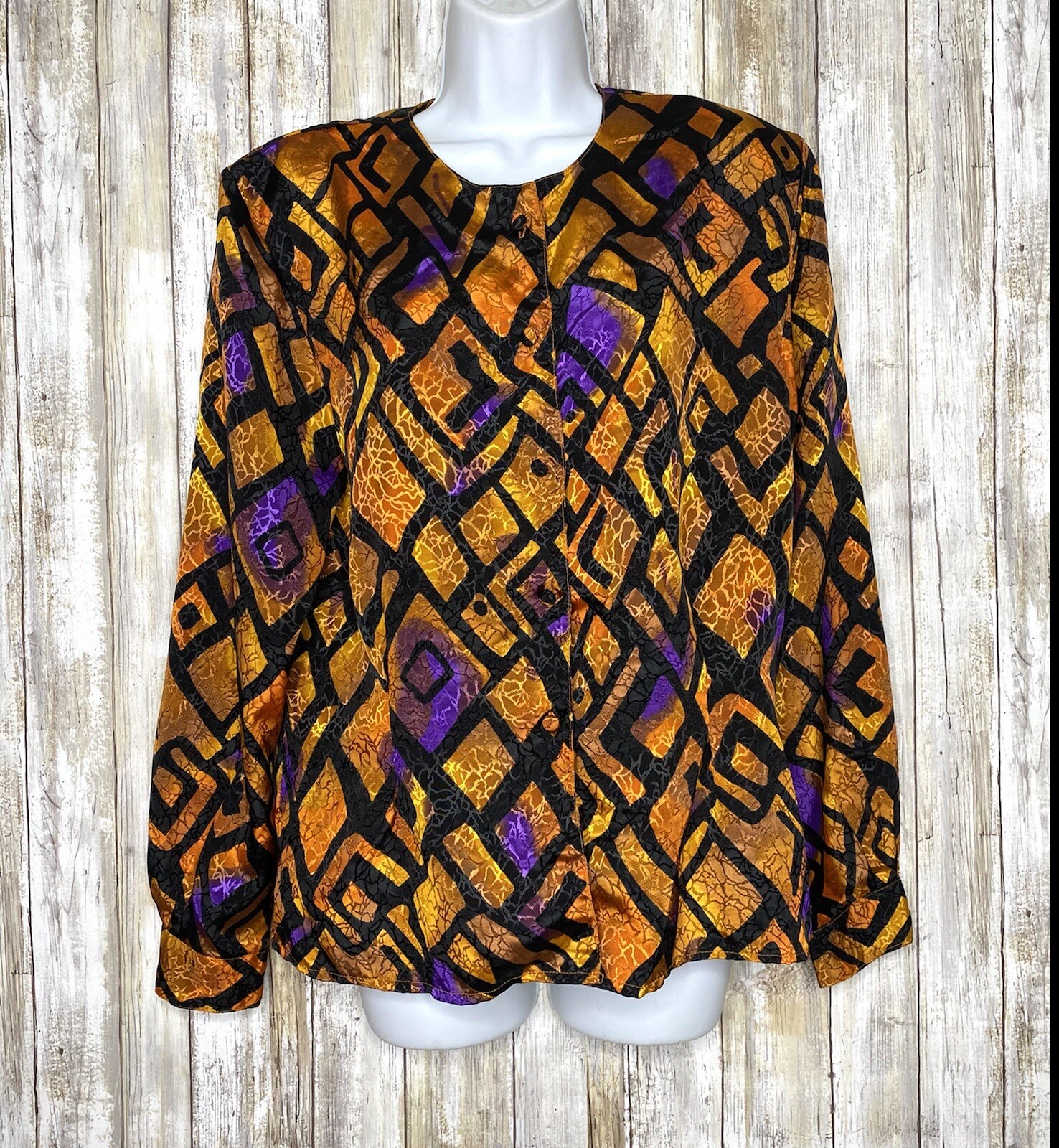 Vintage 80s Colorful Long Sleeve Blouse EJ Harper Sz 12