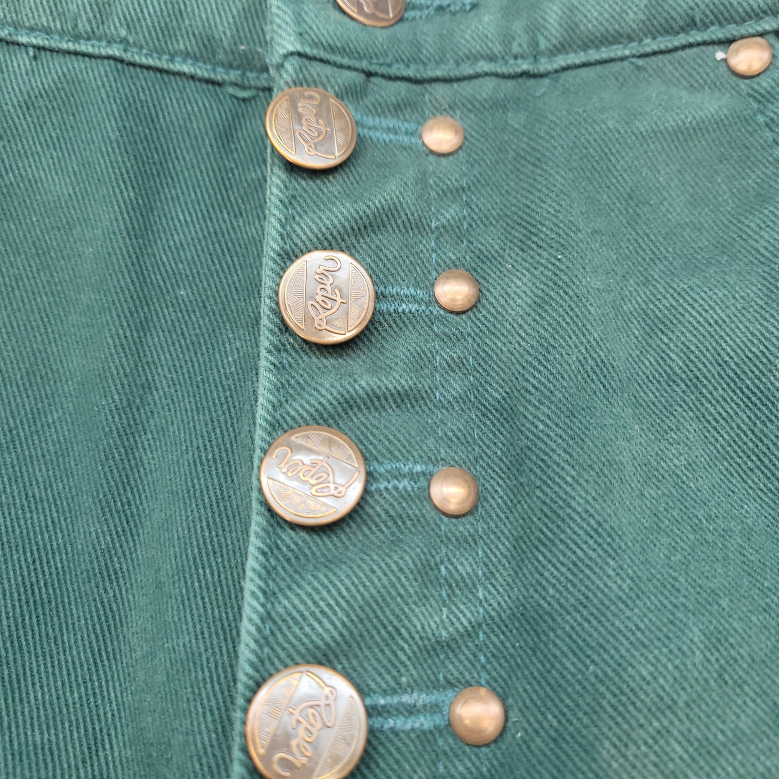 Roper Western Straight Jeans Women 5/6 Green VTG High Rise Button Fly Made USA