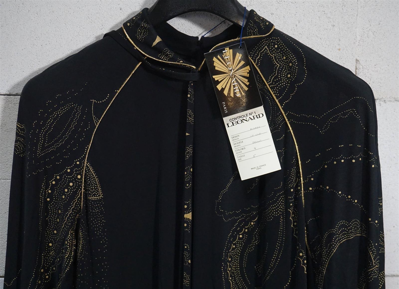 Genuine Leonard Paris Mikado Or Noir Dellic 100% Silk Evening Dress Vintage 40-42