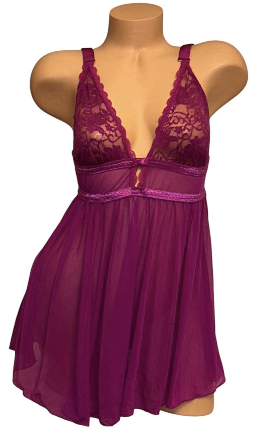 Rachel Roy Pink Silky Sheer Lace Satin Ribbon Trim Nightie Nightgown Womens