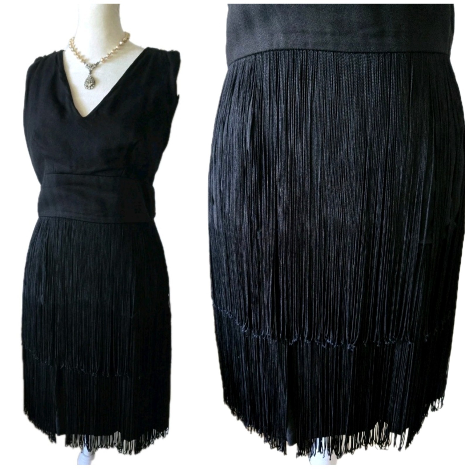 Vtg 60s Black Fringe Party Dress With Rhinestone Detail, Lee Jordan, Union, S