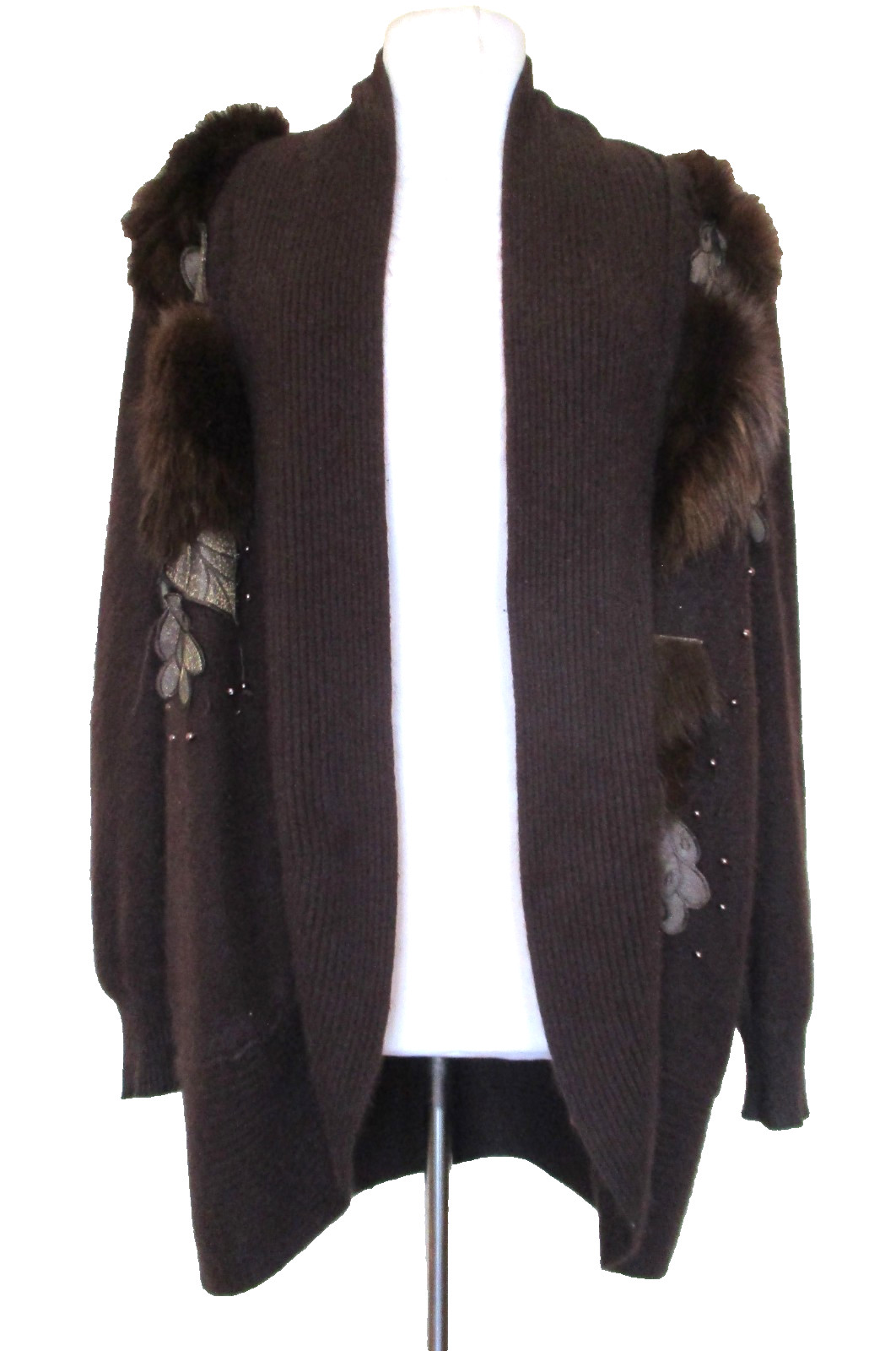 Vintage 80s Mitra Cardigan Sweater Angora Rabbit Hair Blend Fur Trim M Women