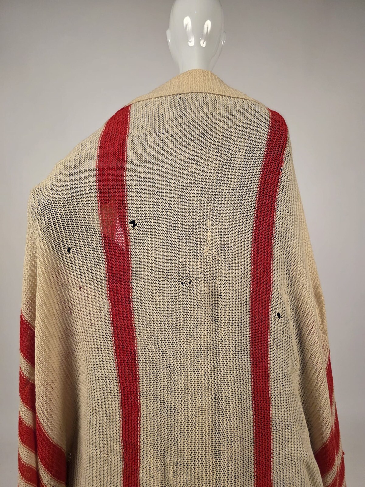 CIVIL WAR 1860’S RED + WHITE HAND KNIT WOOL SHAWL FOR DRESS W FRINGE EDGING